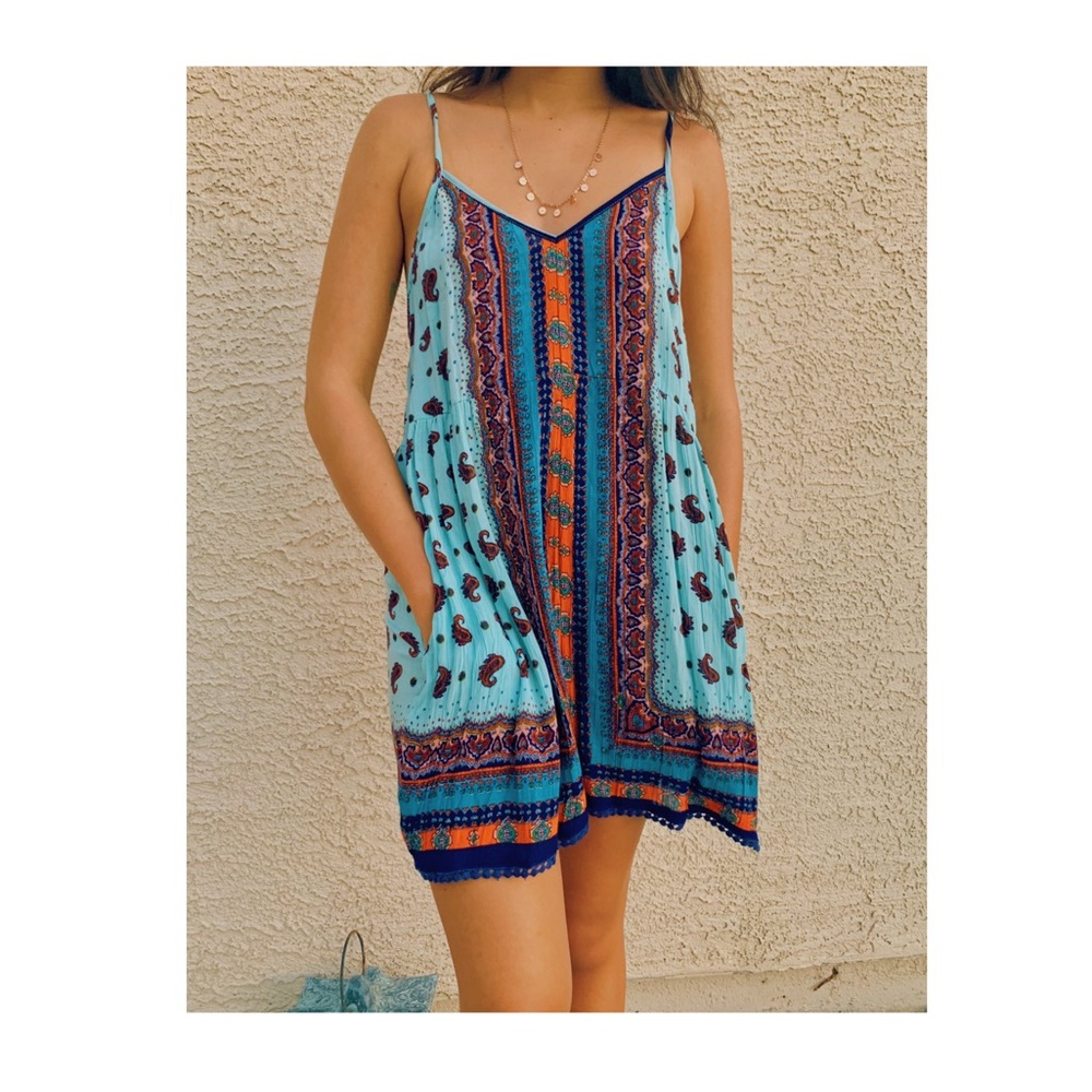 Blue Western Romper with pockets